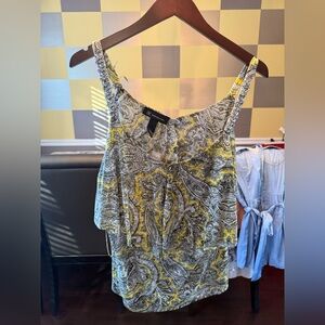 I.N.C - Yellow & Gray Paisley Top w/ rhinestone sleeves